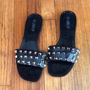 Black gold studded slip ons size 6